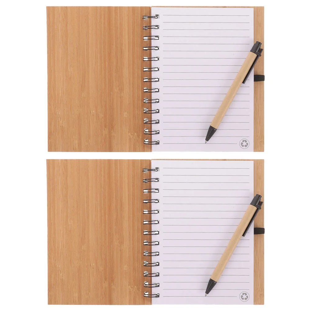 2 Sets Bamboo Notebook Notebooks for Taking Plan Accessory Student Pads