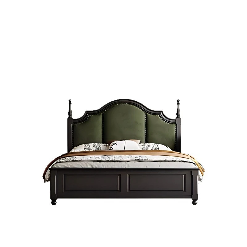 Black solid wood bed, retro soft bag bed, storage bed, master bedroom 1.8 meters single