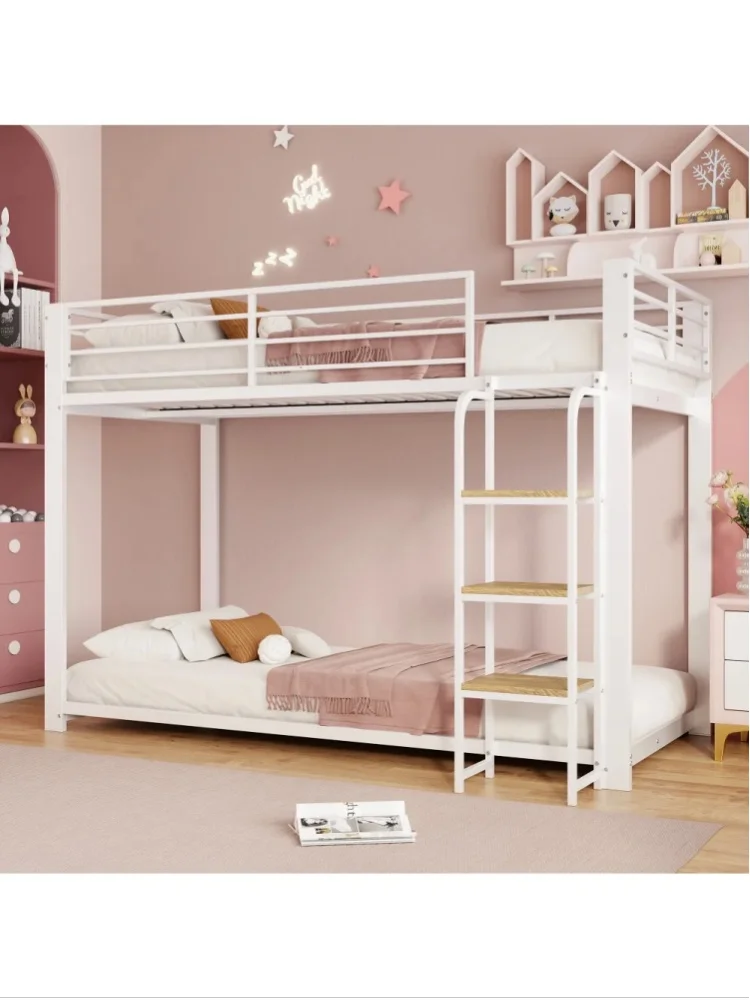 90*200cm und 140*200cm Kinder-Metall-Etagenbett mit Holzregal, Leiter und hohen Fallschutzgittern, Doppelstockbett für Jungen, Mädchen und Geschwister, Metallrahmen mit Sicherheitsgittern und