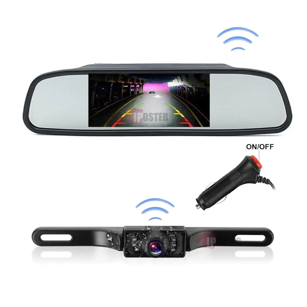 

IPoster WiFi Rear View System With Cigarette Lighter Wireless Car Mirror Monitor License Plate Reverse Camera