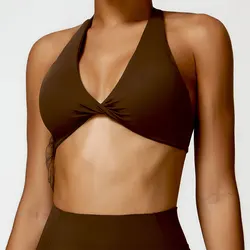 Sujetador deportivo con tirantes Halter para Yoga, ropa interior deportiva de alto impacto para correr, Fitness, gimnasio, Bralette acolchado de entrenamiento de realce