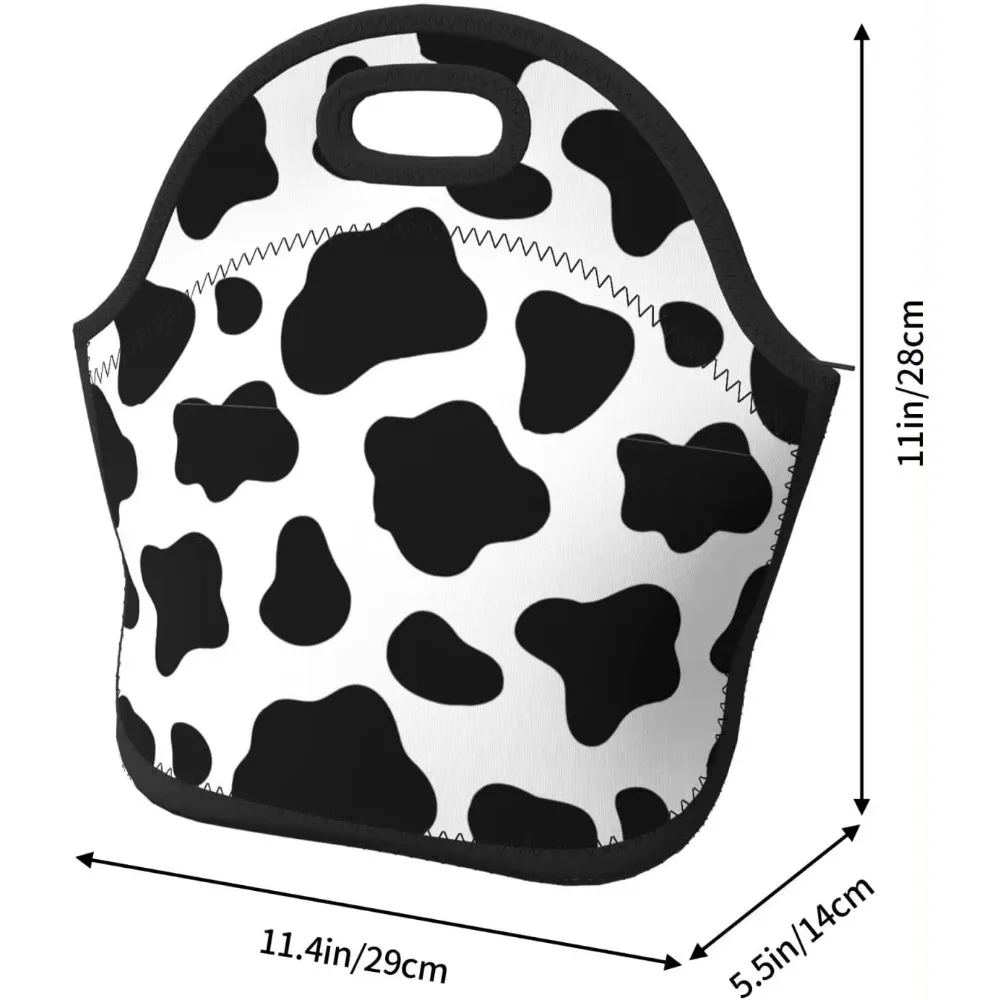 Neoprene Lunch Bags Black And White Cow Print Reusable Insulated Lunch Tote Bags for Men & Women Work Picnic or Travel