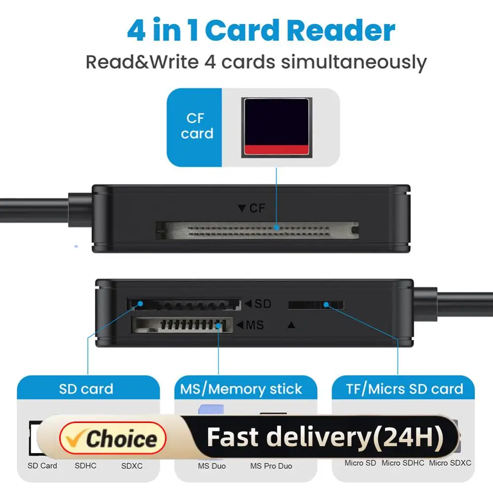 

USB 3.0 Type C Memory Smart Card Reader 4 in 1 Flash Card Adapter 5Gbps Memory Card Writer 20cm Cable