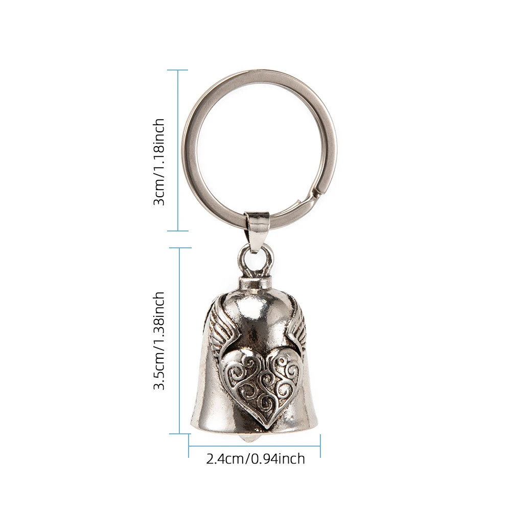 Retro Punk Motorcycle Charm Wind Domineering Angel Wings Love Bell Pendant Keychain Lucky Jewelry Cyclist Rider Birthday Gift
