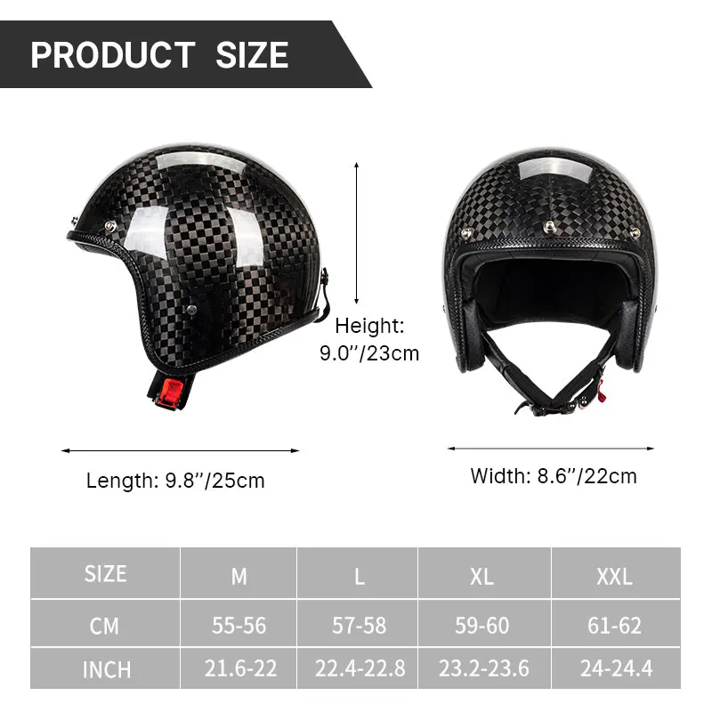 Kask otwarty Capacetes De Moto z włókna węglowego 3/4 z odpinaną ciepłą maską przeciwmgielną do jazdy na rowerze Cascos Retro motocykl DOT