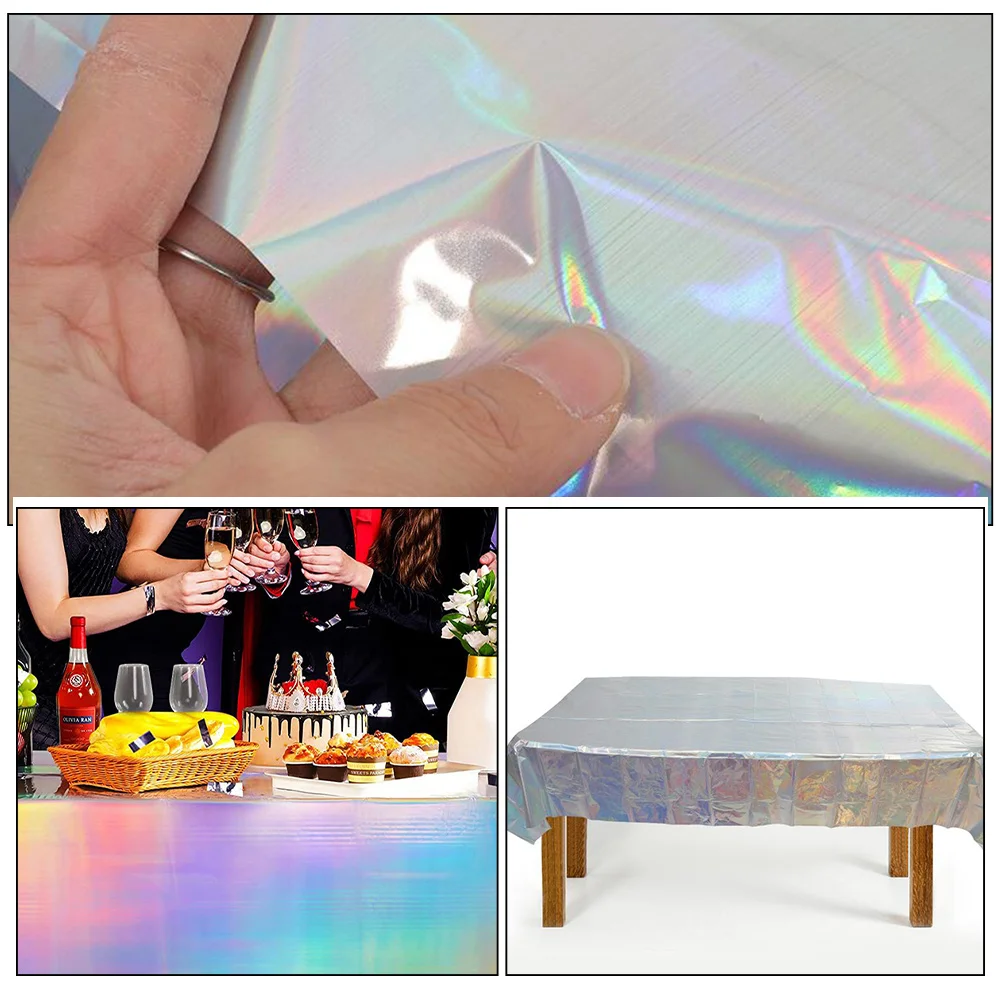 

2Pcs Rainbow Iridescent Tablecloth Rectangle Sparkle Foil Table Cover Birthday Bridal Shower Party Supplies Table Cover