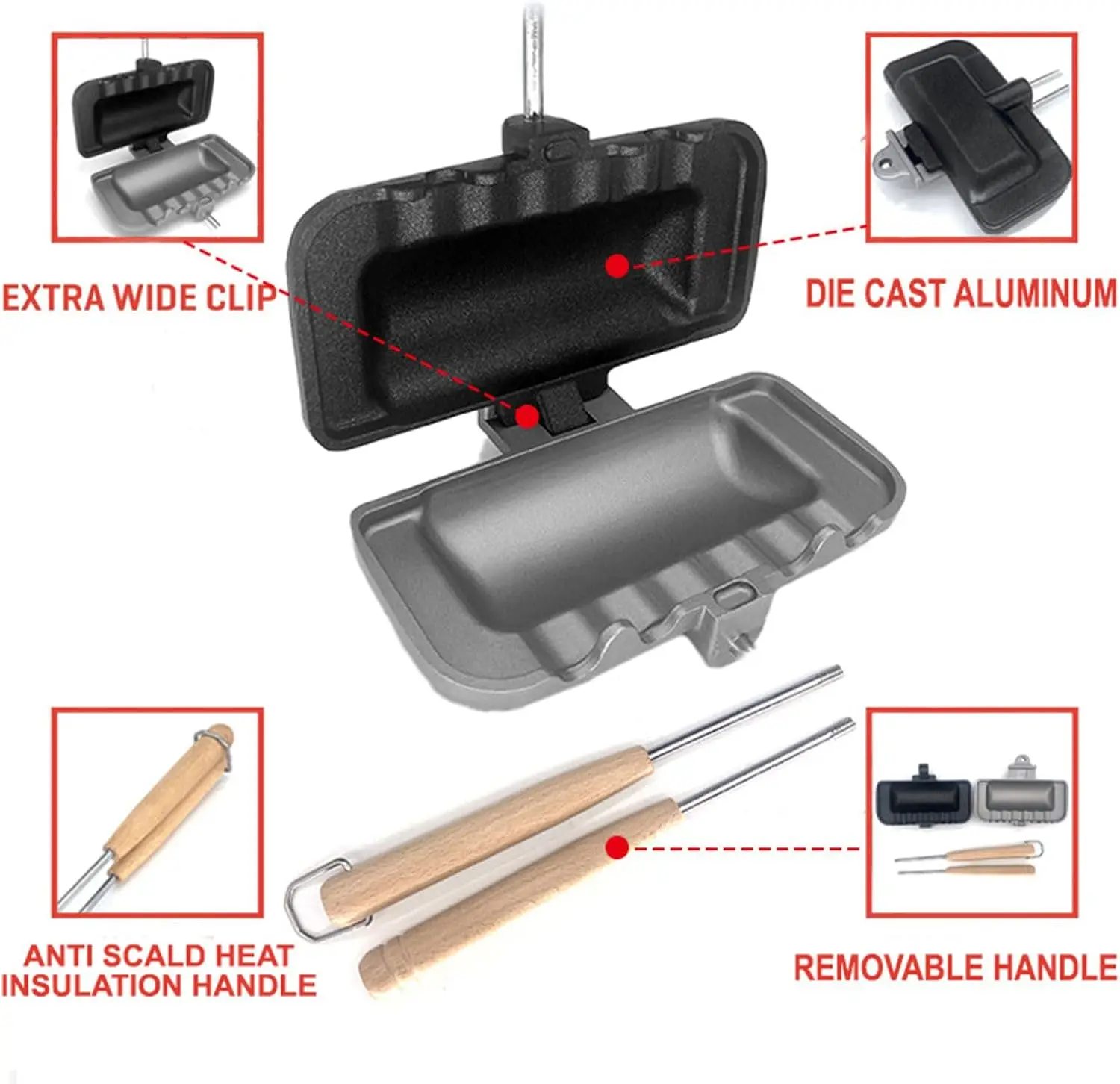 Sartén para sándwich de doble cara, sartén para parrilla plegable antiadherente para pan, tostada, máquina de desayuno, máquina para hacer tortitas, herramientas de cocina