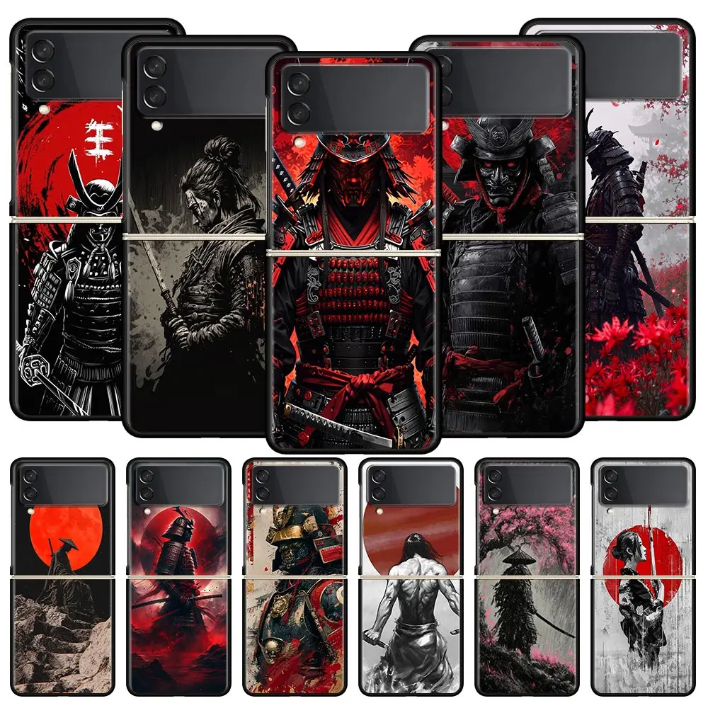 Phone Case for Samsung Galaxy Z Flip 3 4 5 6 7 Folding Shell For Samsung Z Flip4 PC Hard Cover Japanese Bushido Samurai