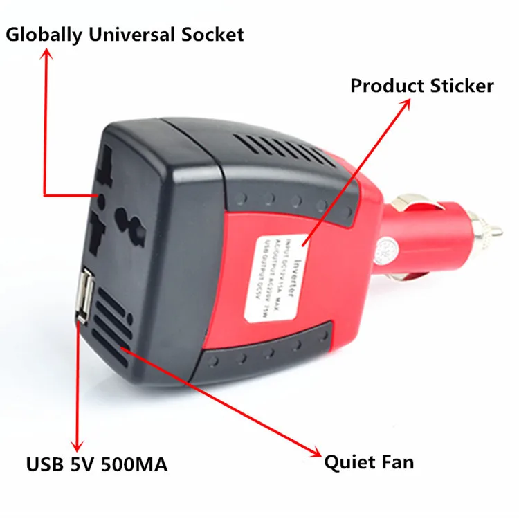 DC12V To 220V Car Inverter 75W Portable Vehicle Socket Power Conversion Adapter