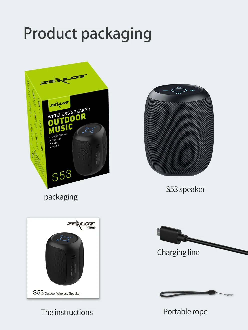 ZEALOT-S53 Tragbarer Bluetooth-Lautsprecher 10 Stunden 10W Super lauter Klang Bluetooth-Lautsprecher IPX6 wasserdicht für Telefon TF-Karte USB – Detail 2