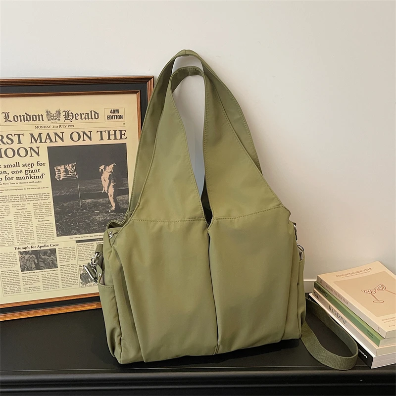 Women's Lightweight Nylon Hobo Bag, Large Capacity Multi-pocket Crossbody Tote, Casual Shoulder Purse for Daily & School
