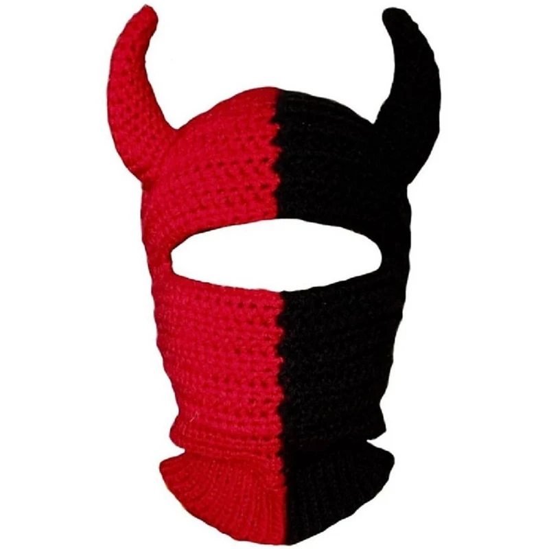 Halloween Funny Horns  Knitted Full Face Mask Horn Woolen Hat Balaclava Hat for Hiking Cycling  Windproof Balaclava Dropshipping