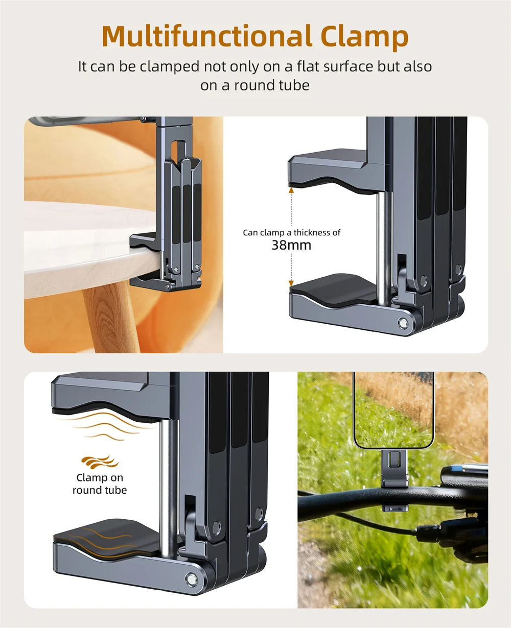 Dwustronny magnetyczny uchwyt na telefon z klipsem, statyw biurkowy do iPhone 17/16/15/14 Pro, idealny do ćwiczeń, vlogów, podróży samolotem. — zdjęcie produktu 3