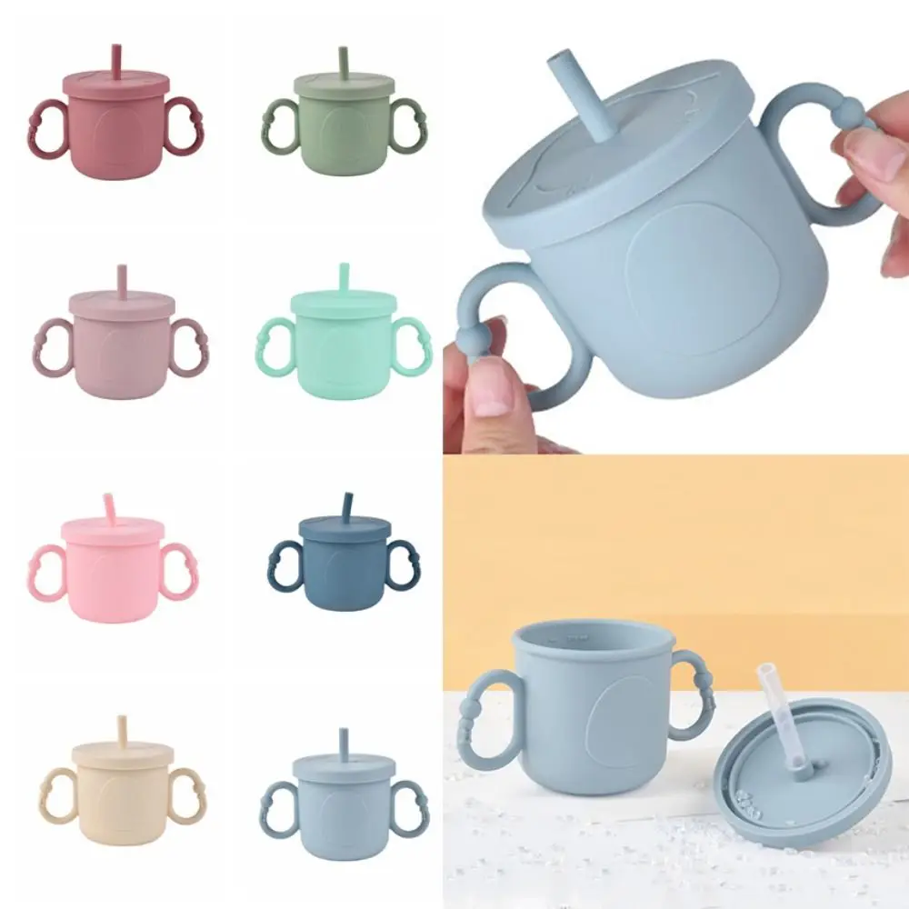 الهدايا سيليكون كوب تدريب الطفل المحمولة مقبض مزدوج طفل سيبي أكواب البطريق طباعة 200 مللي الأطفال زجاجة ماء القش #1