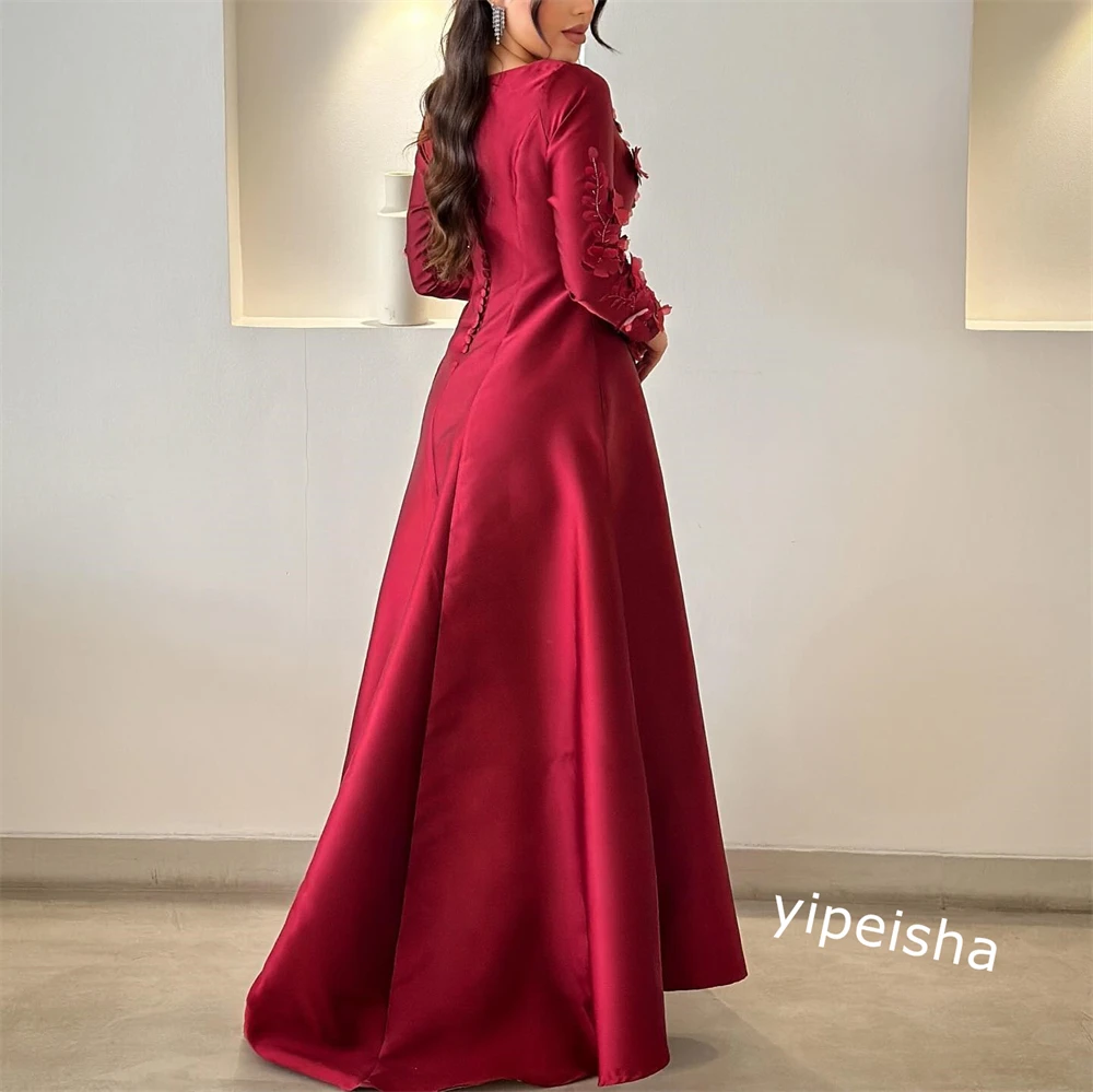 Jiayigong Sparkle  Prom Satin Applique Draped Party A-line High Collar Bespoke Occasion Gown Long Dresses