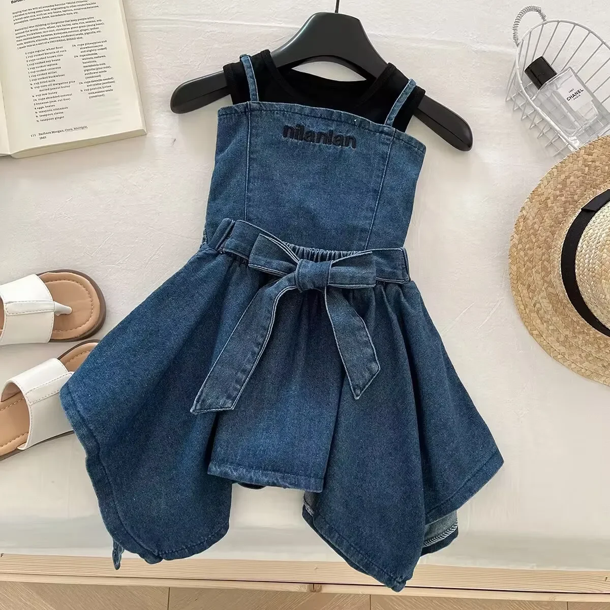 Children's Clothing Sets Alphabet Embroidered Denim Halter + Sleeveless Vest + Skirt 3pcs Sets Toddler Girl Clothes 2 To 8 Years