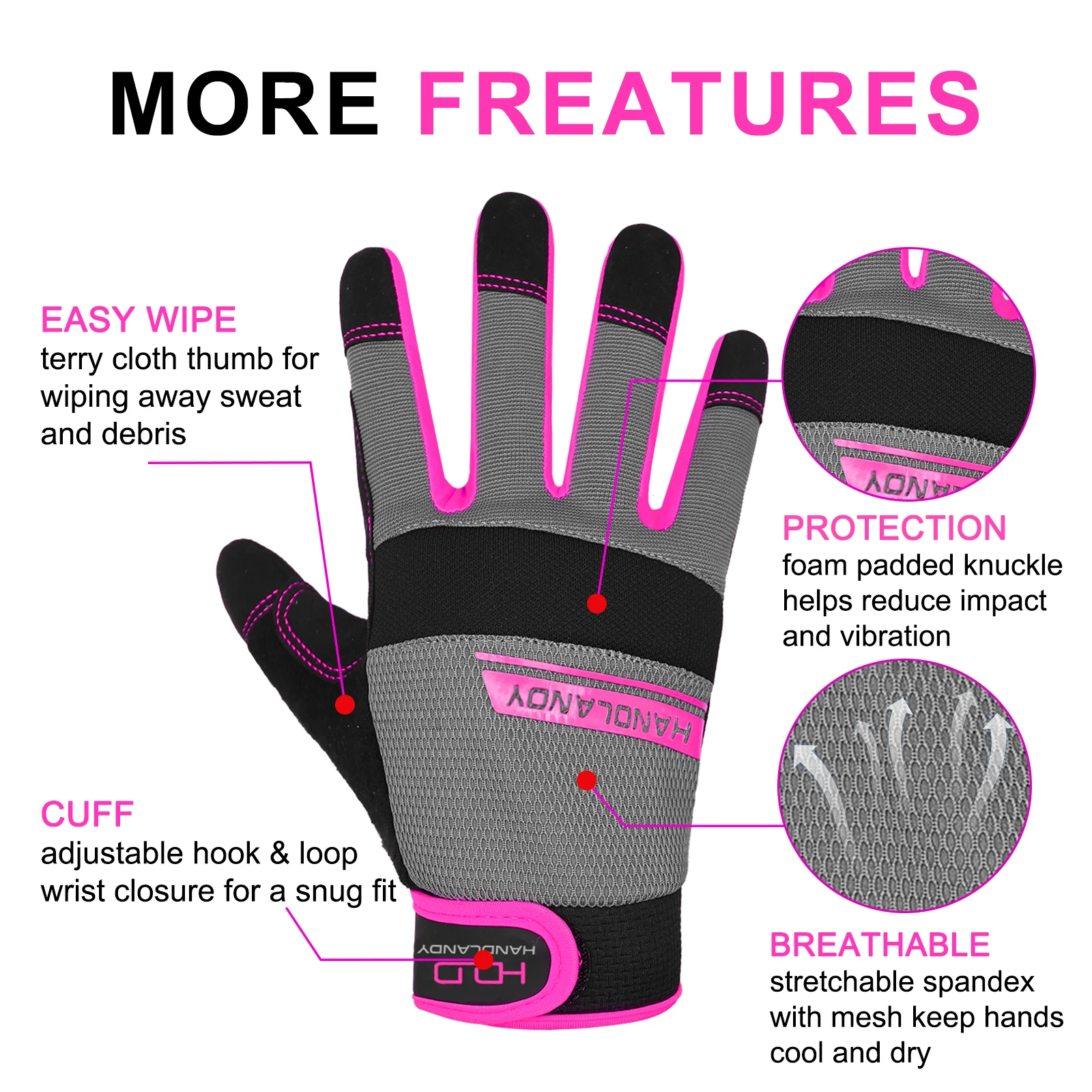 HANDLANDY Utility Work Gloves Women, Flexible Breathable Yard Work Gloves, Thin Mechanic Working Gloves Touch Screen