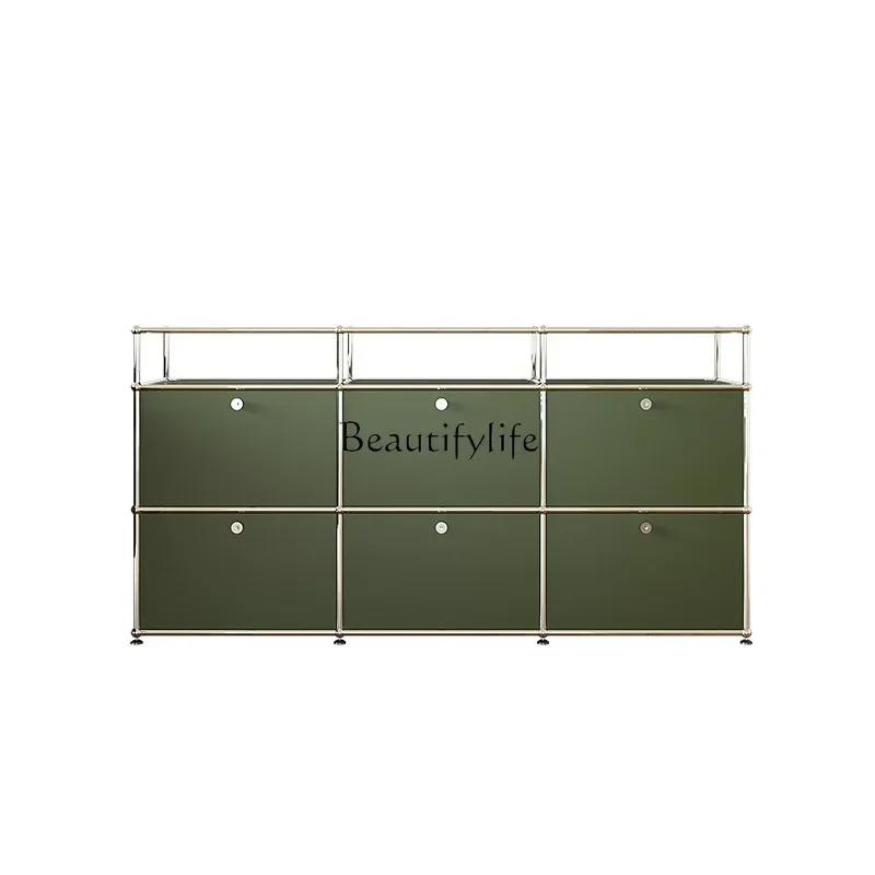 

Olive green TV module combination cabinet Stainless steel multi-functional storage chest