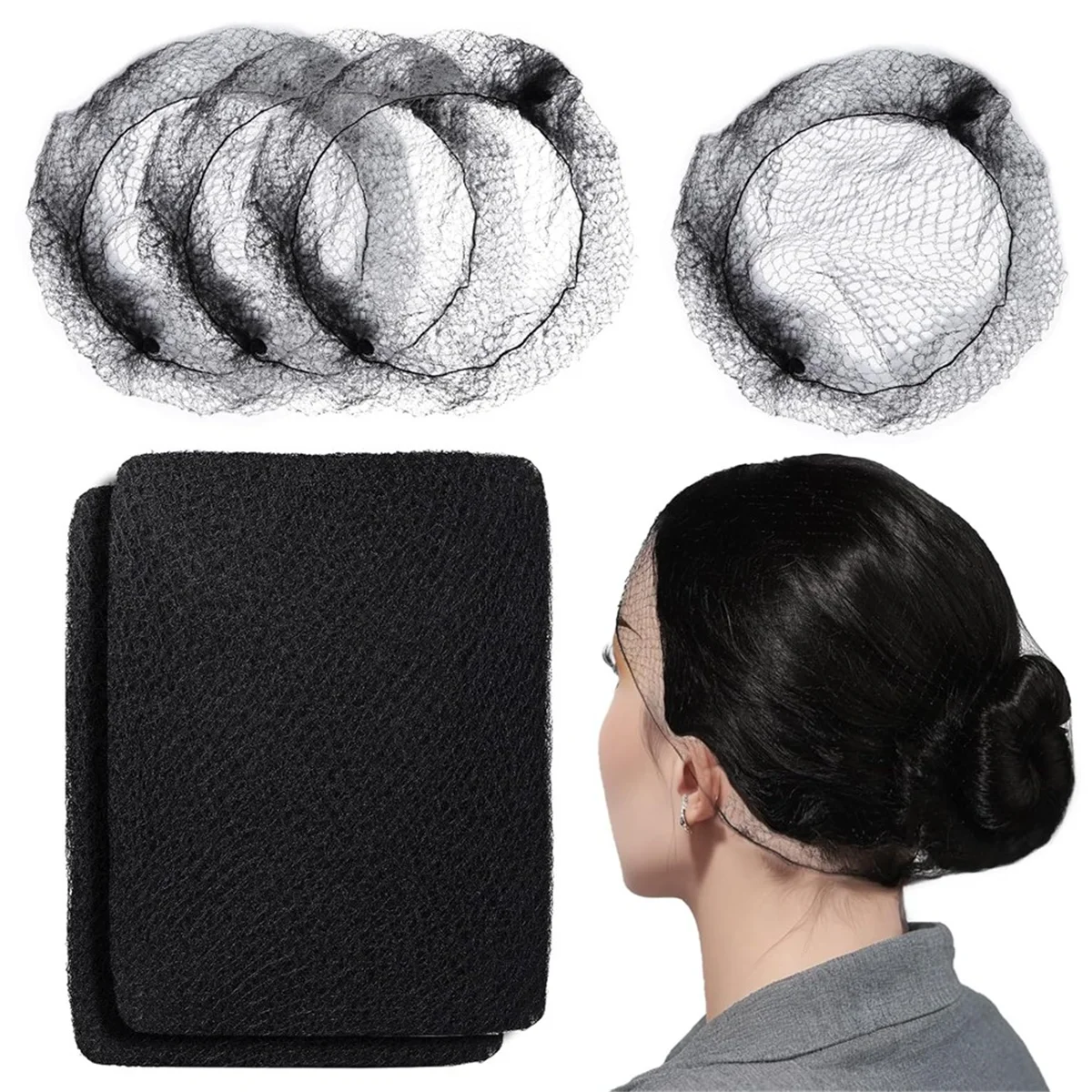 B76A Black Hair Nets, 60 Pcs Hair Nets for Food Service Workers, Nylon Hair Nets for Women and Men,Kitchen Hairnets