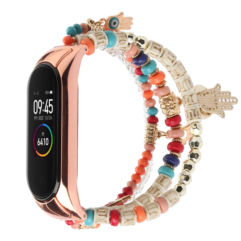 Women Jewelry Elastic Strap for Miband 8 6 Bohemia Beaded Bracelet for Xiaomi Mi Band 5 4 3 Replacement Wristband for Mi7 Correa