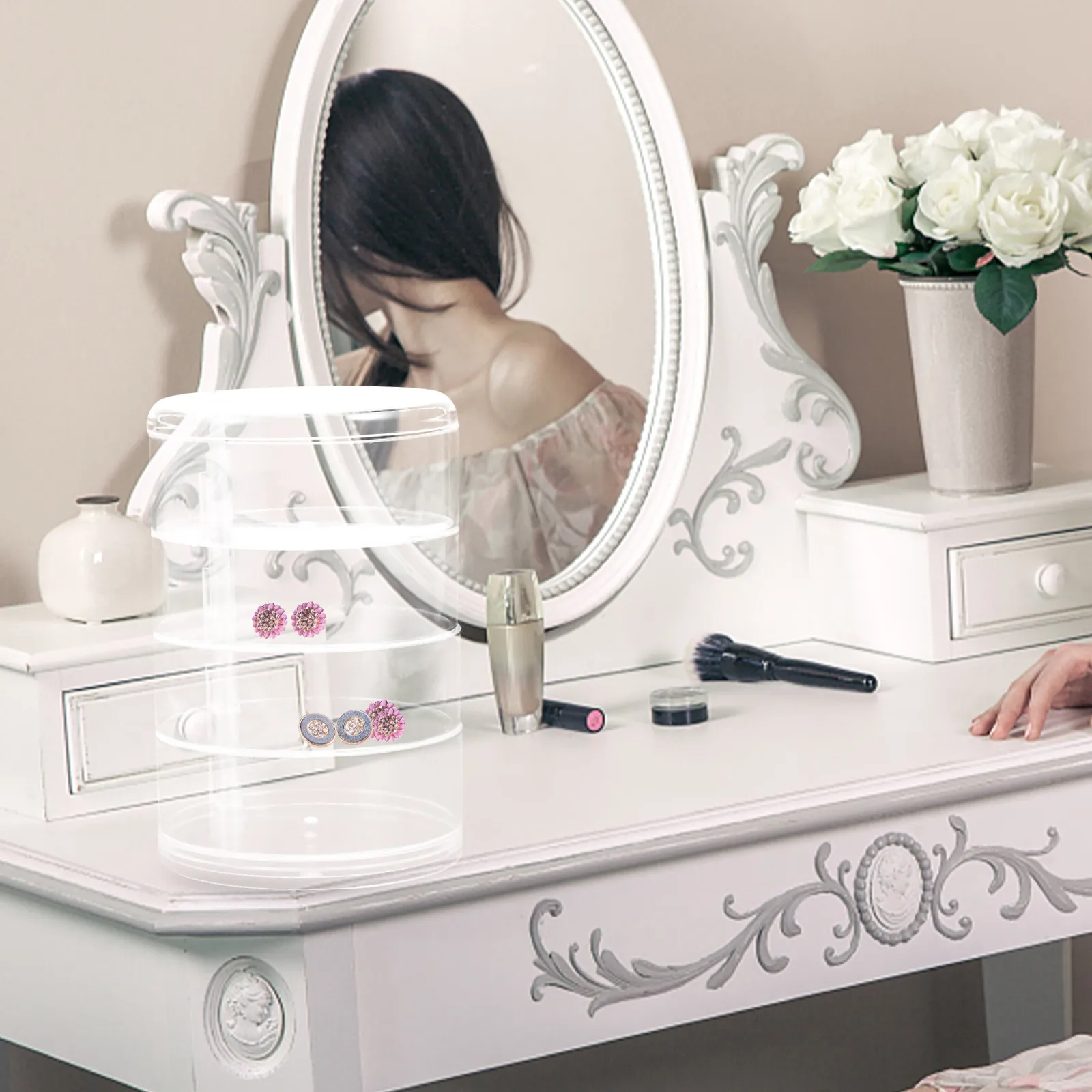 

Transparent Rotating Multi-Layer Jewelry Organizer Box Large Capacity Jewelry Storage Holder for Earrings Rings Necklaces Desk