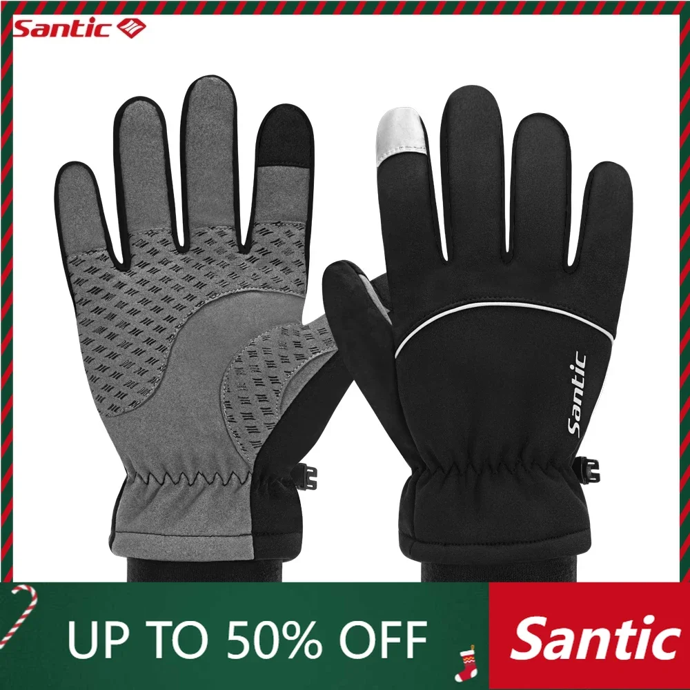 Santic Cycling Gloves Winter Keep Warm Bike Riding Gloves MTB Windproof Long Finger Gloves For Men