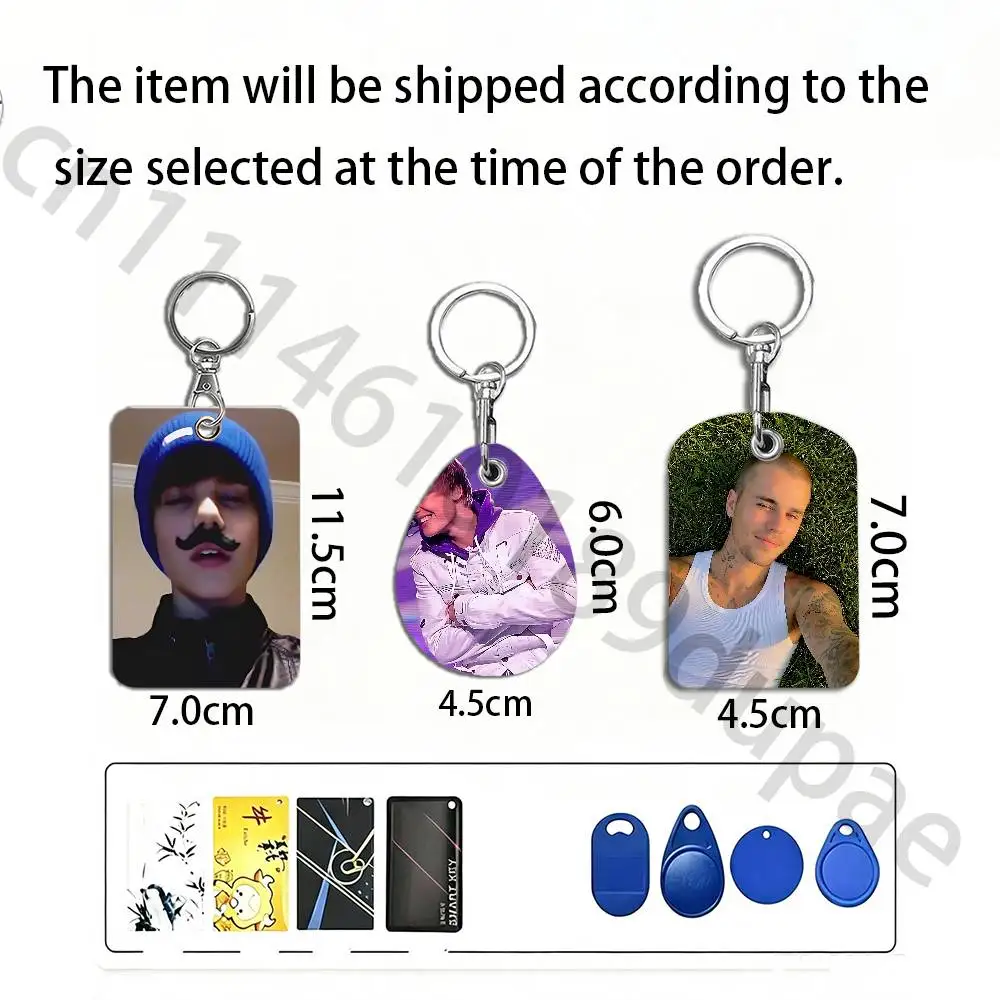 J-Justin Swag B-Bieber Protective Printed Leather Card Case Metal Keychain Accessory