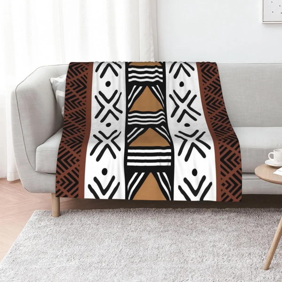 African Tribal Bogolan Pattern Throw Blanket Warm Cozy Throw Blanket for Living Room Couch