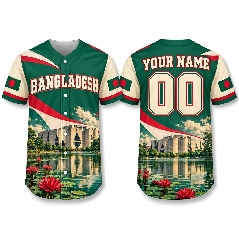 DIY Bangladesh River Boat and Tigers Baseball Jersey Custom Name Number Jerseys Shirt with Green Red Flag and Jamdani Shirts