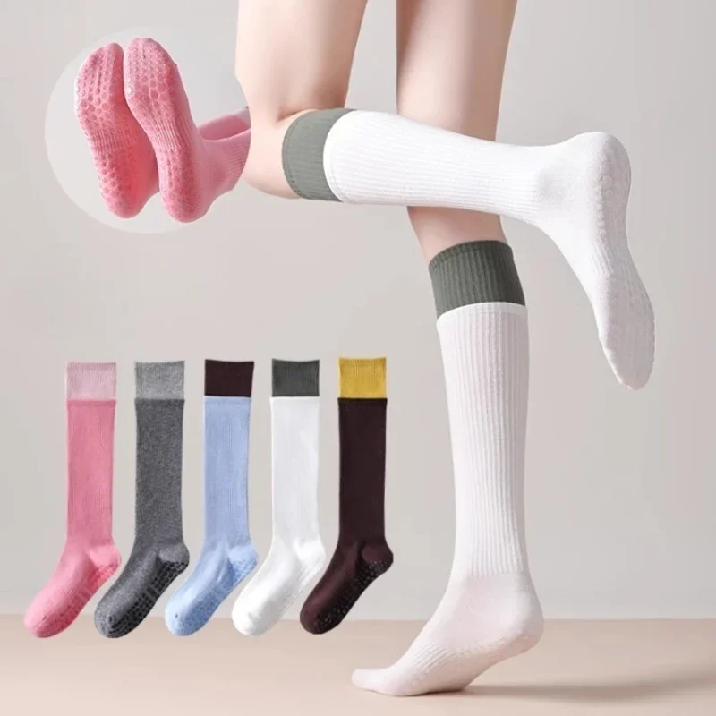 

Женские спортивные носки до колена, профессиональные силиконовые нескользящие носки для йоги, дышащие хлопковые носки для занятий спортом в помещении, фитнеса, танцев