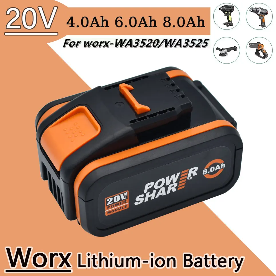 20V 8.0Ah/8000mAh Lithium Ion replacement rechargeable battery Worx WA3551 WA3553 WX176 WX550 WX386 WX373 WX290 WX800 WU268