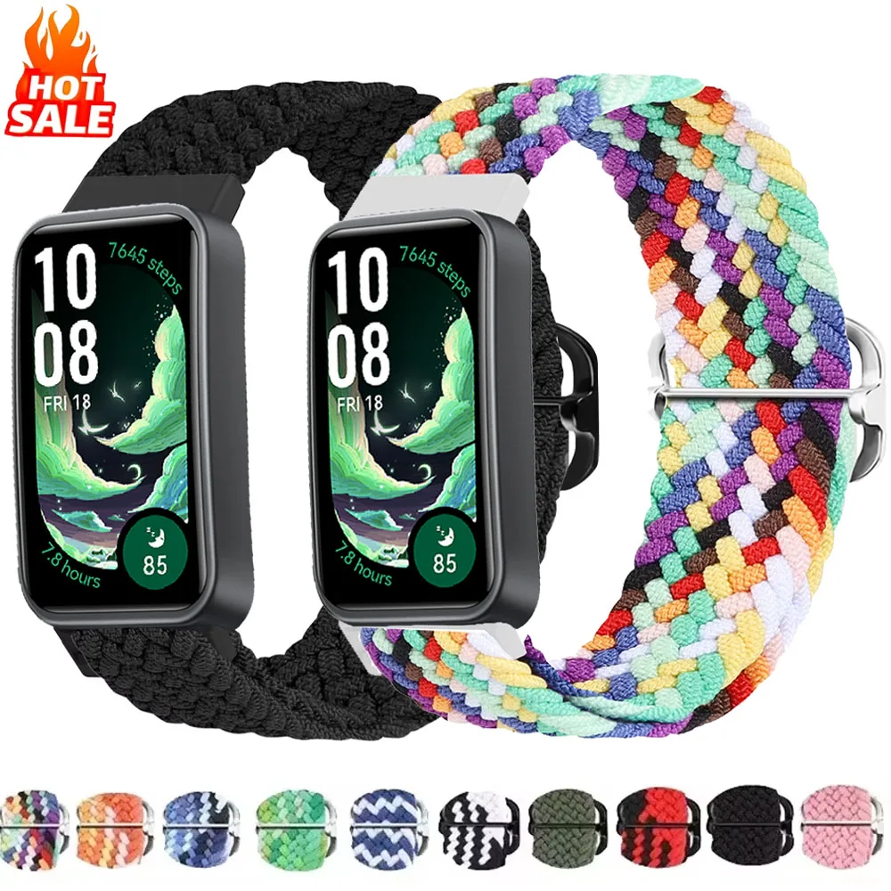Nylon geflochtenes Schlaufenarmband für Huawei Band 8/9/10, sportliches, atmungsaktives, verstellbares, elastisches Armband für Huawei Band 10/9/8.