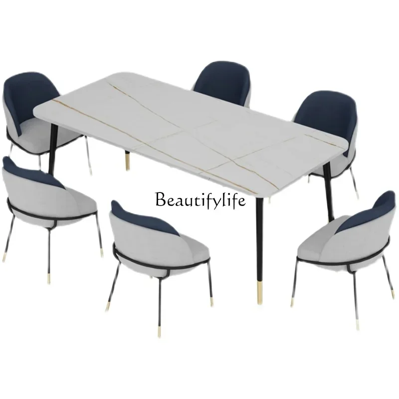 

Новый обеденный стол из скандинавского мрамора, прямоугольный бытовой светильник, роскошный обеденный стол из каменной плиты