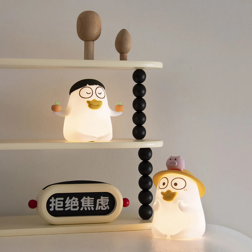 Creative Cartoon Duck Patting Lamp Cute Desktop Decoration Bedroom Bedside Timed Sleep With Silicone Night Light