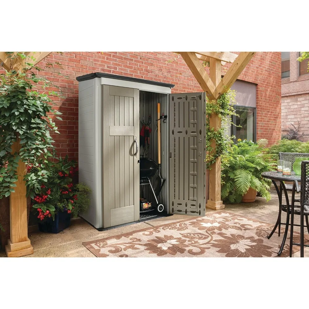 5x2 Feet Outdoor Storage Shed, Weather Resistant Utility Shed with Lock, Outdoor Small Vertical Resin Storage Shed