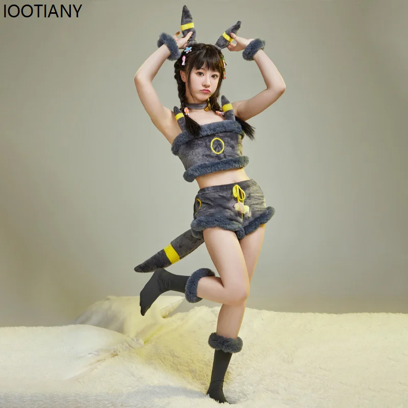 Halloween Cartoon Bee Cosplay Costume Women Sexy Pm Plush Suit Cute Home Clothes Holiday Party Top Shorts With Socks Headdress