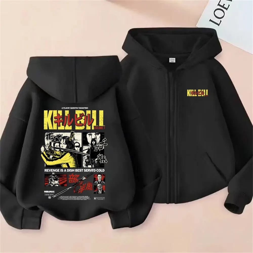 Movie Kill Bill The Whole Bloody Affair Zipper Hoodie Quentin Tarantino Film Pulp Fiction Zip Up Jacket Unisex Zip Up Sweatshirt