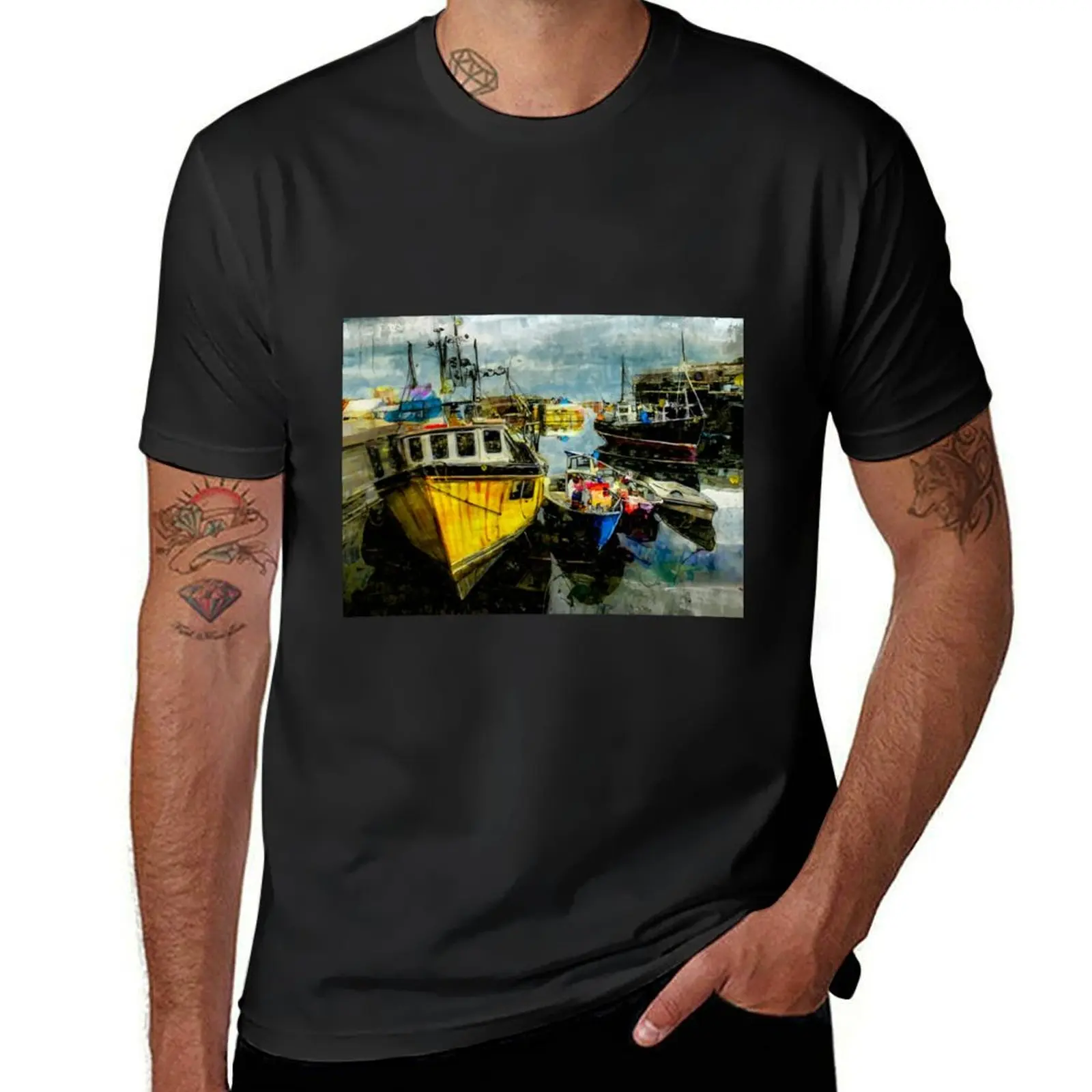 Mevagissey harbour colour sketch Cornwall. 81 T-Shirt sublime graphics Short sleeve tee anime t shirt men