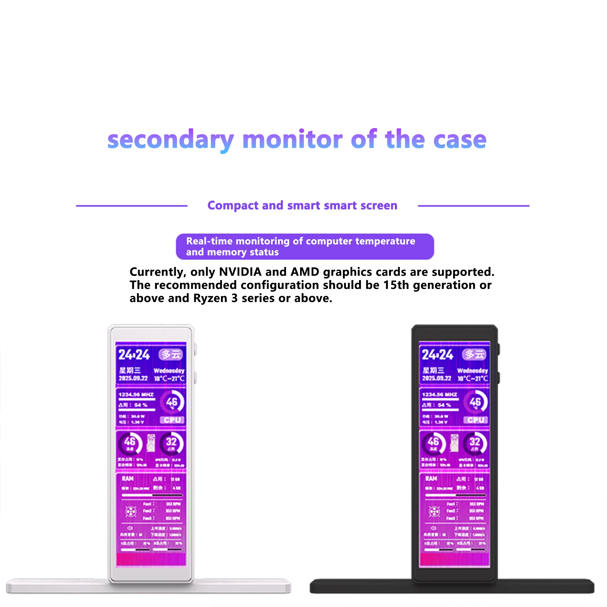 4.58" 960*320 IPS Smart PC Secondary Screen USB Computer Monitor Display for CPU RAM Data Monitoring Custom Wallpaper