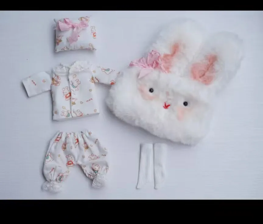 2025 5pcs kawaii rabbit style Blythe pajamas set tops/Face Masks/Pillows/socks 1/6 30cm(Fit for azone,Pullip,Ob22/24/26, Licca)