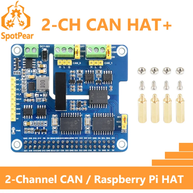 Raspberry Pi 2-Channel Isolated CAN Bus Expansion HAT Dual Chips Solution Built-In Multi Protections