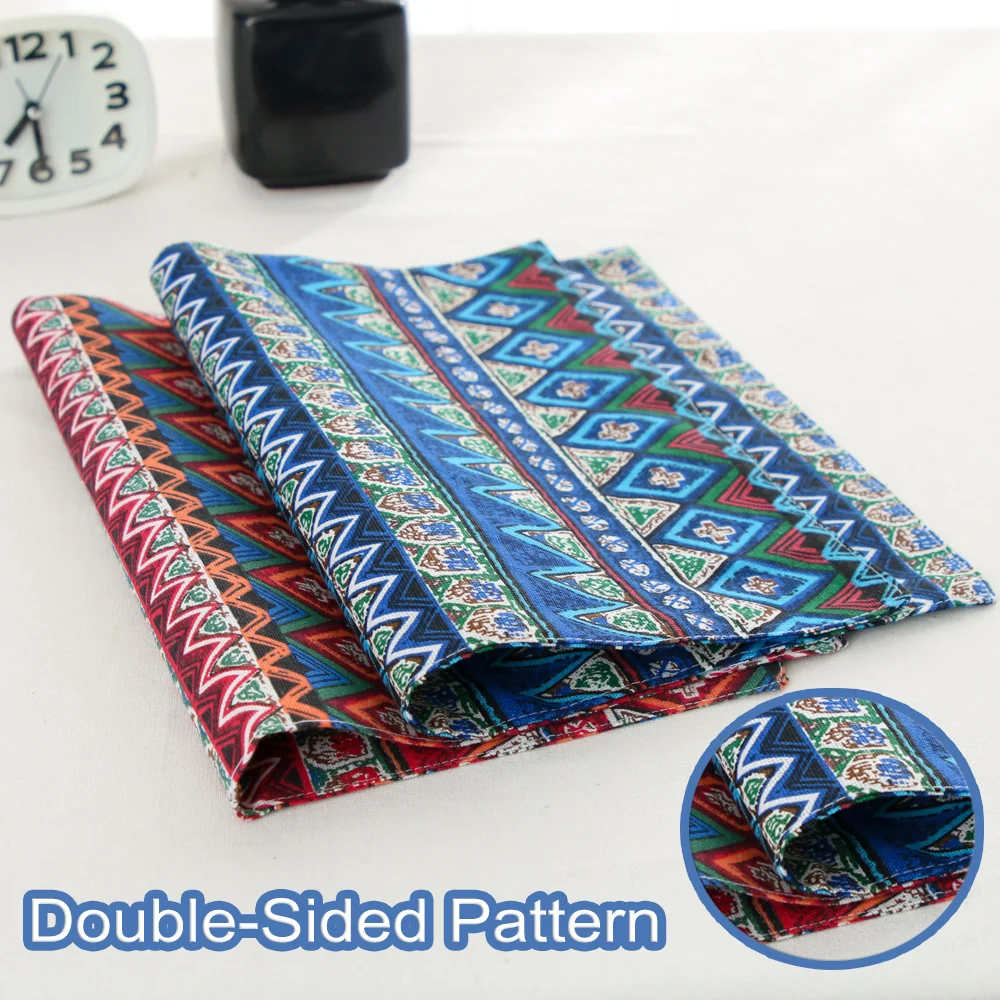 

Bohemian Cotton and Linen Table Mats Double-Sided Pattern Foldable Students Waterproof Western-Style Dinner Placemats Home Decor