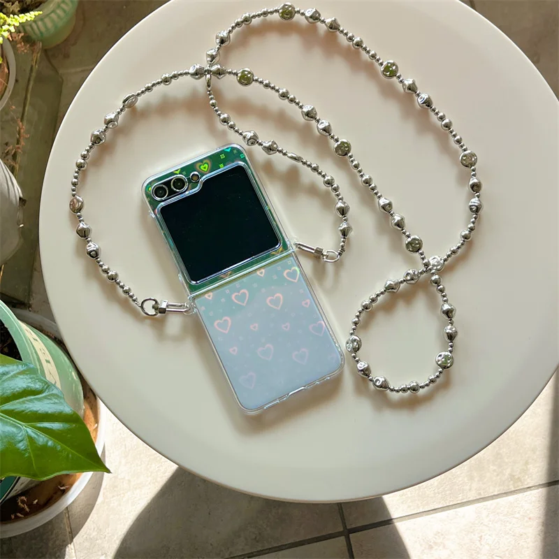 

Luxury Love Heart Cards Shoulder Crossbody Chain Phone Cases For Samsung Galaxy Z Flip 4 5 6 3 Z Flip5 ZFlip 5 Hard Cover