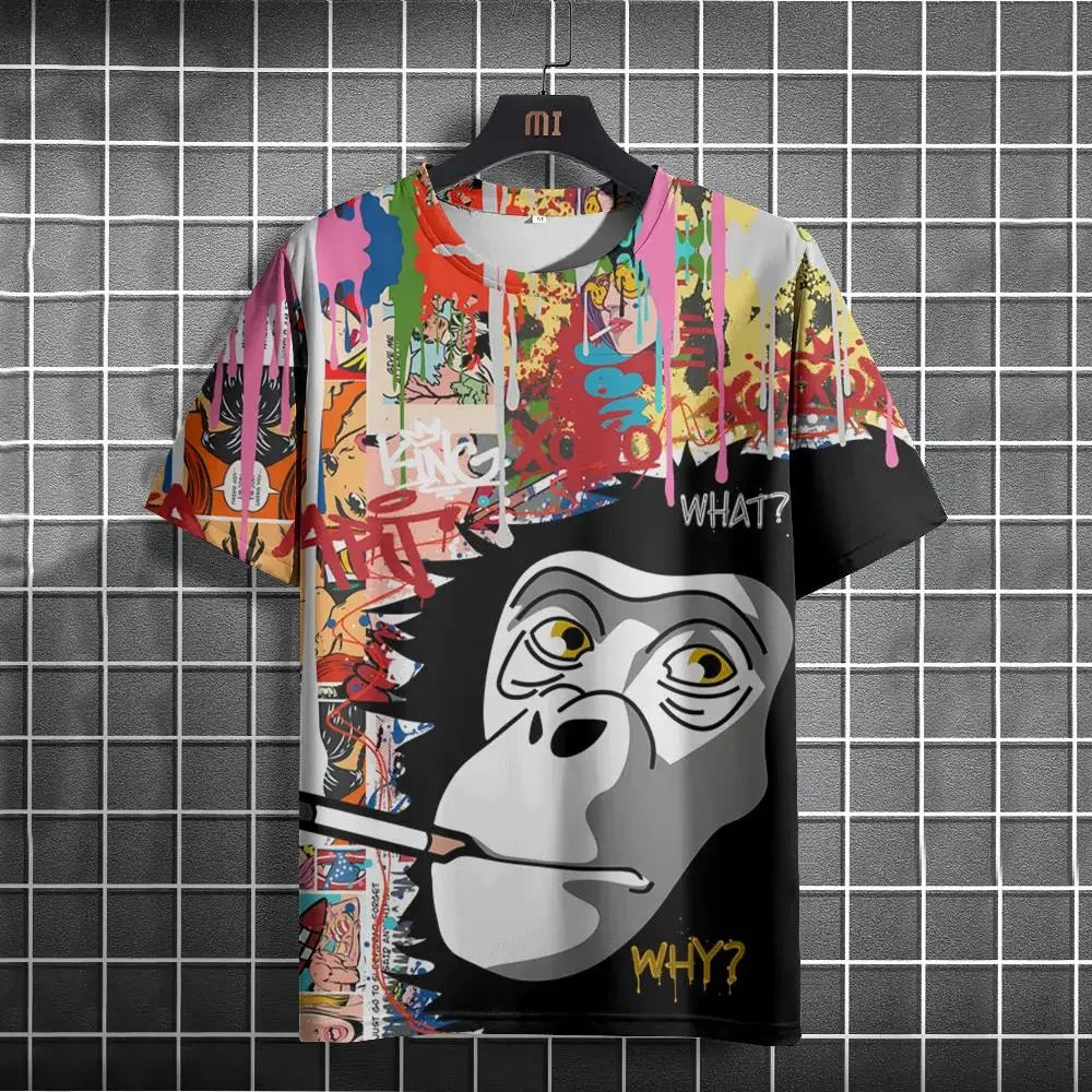 

Funny 3D Monkey Print T Shirt For Men Casual O-neck Oversized Pullover Summer Street Fashion Tops Loose Daily Short Sleeve Tees