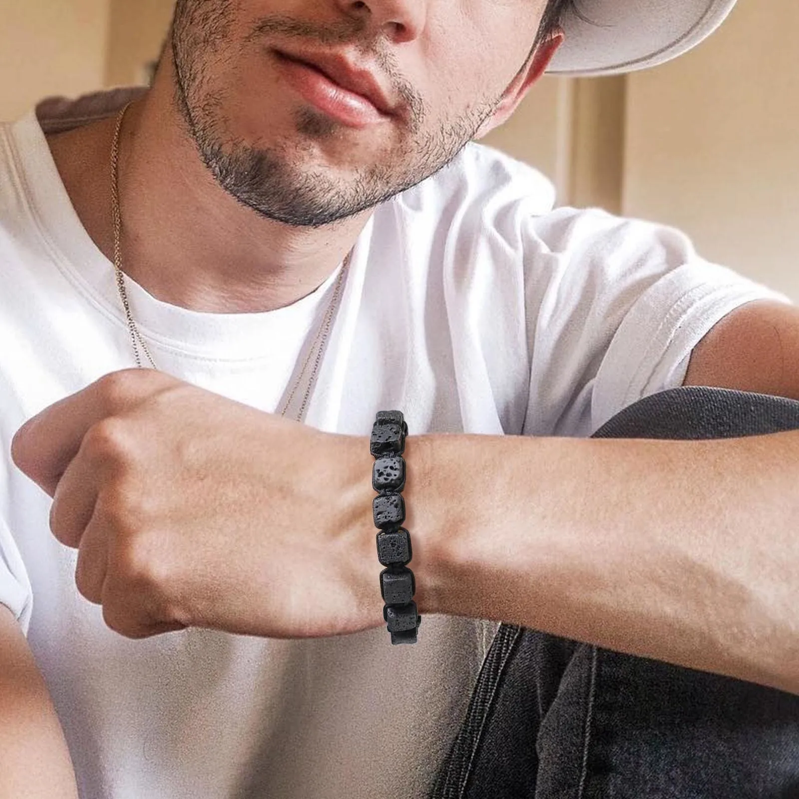 Vnox Black Lava Stone Bracelet, Men's Energy Power Gift