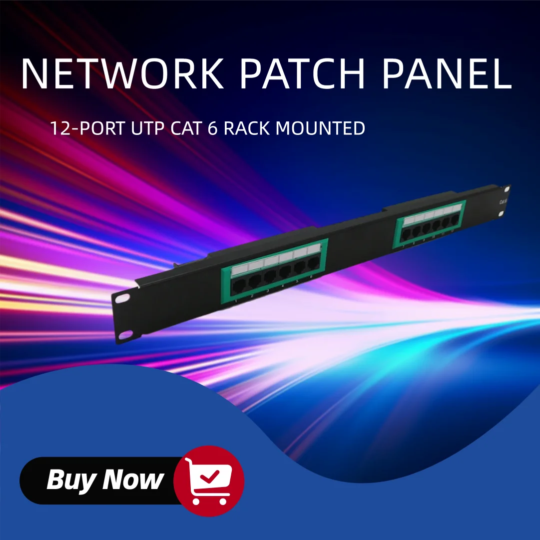 Network Patch Panel 12-Port Colorful 19 Inch Cat 5e/Cat 6 Rack Mounted UTP Unshielded 1U Height Blue/Red/Green/Yellow