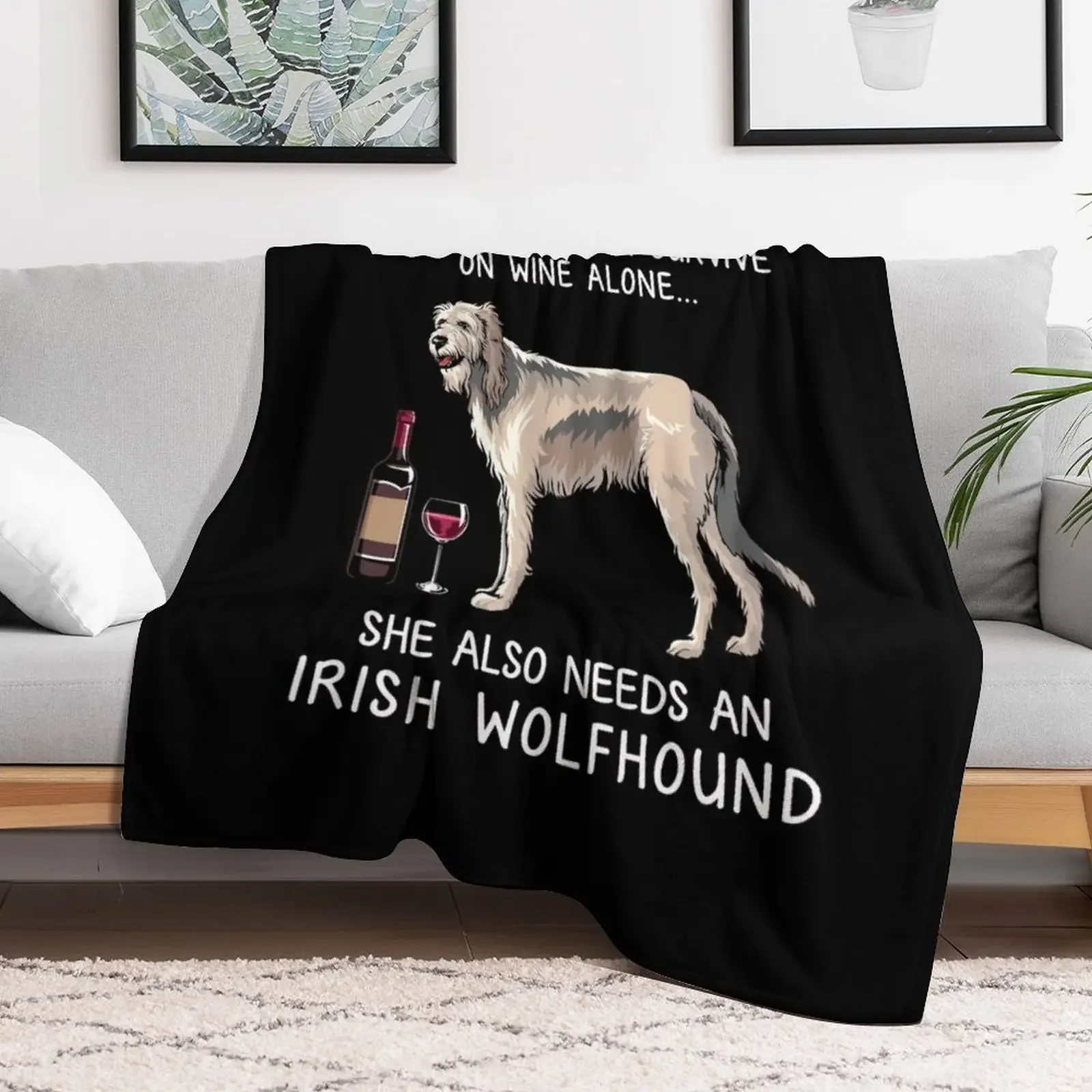 Irish wolfhound and wine Funny dog Throw Blanket Warm Cozy Throw Blanket for Living Room Couch
