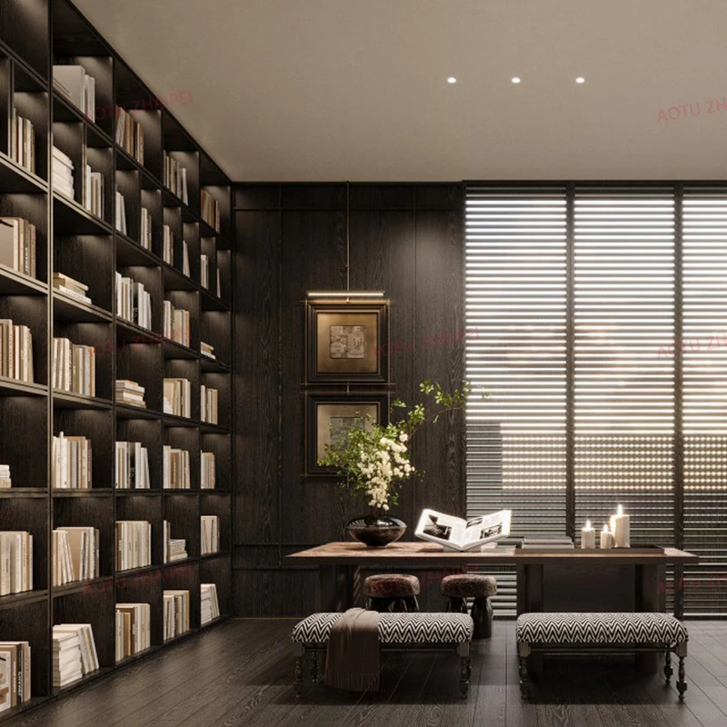 Study space design, whole house wooden home customization, children's house interior design, high-end bookshelf customization