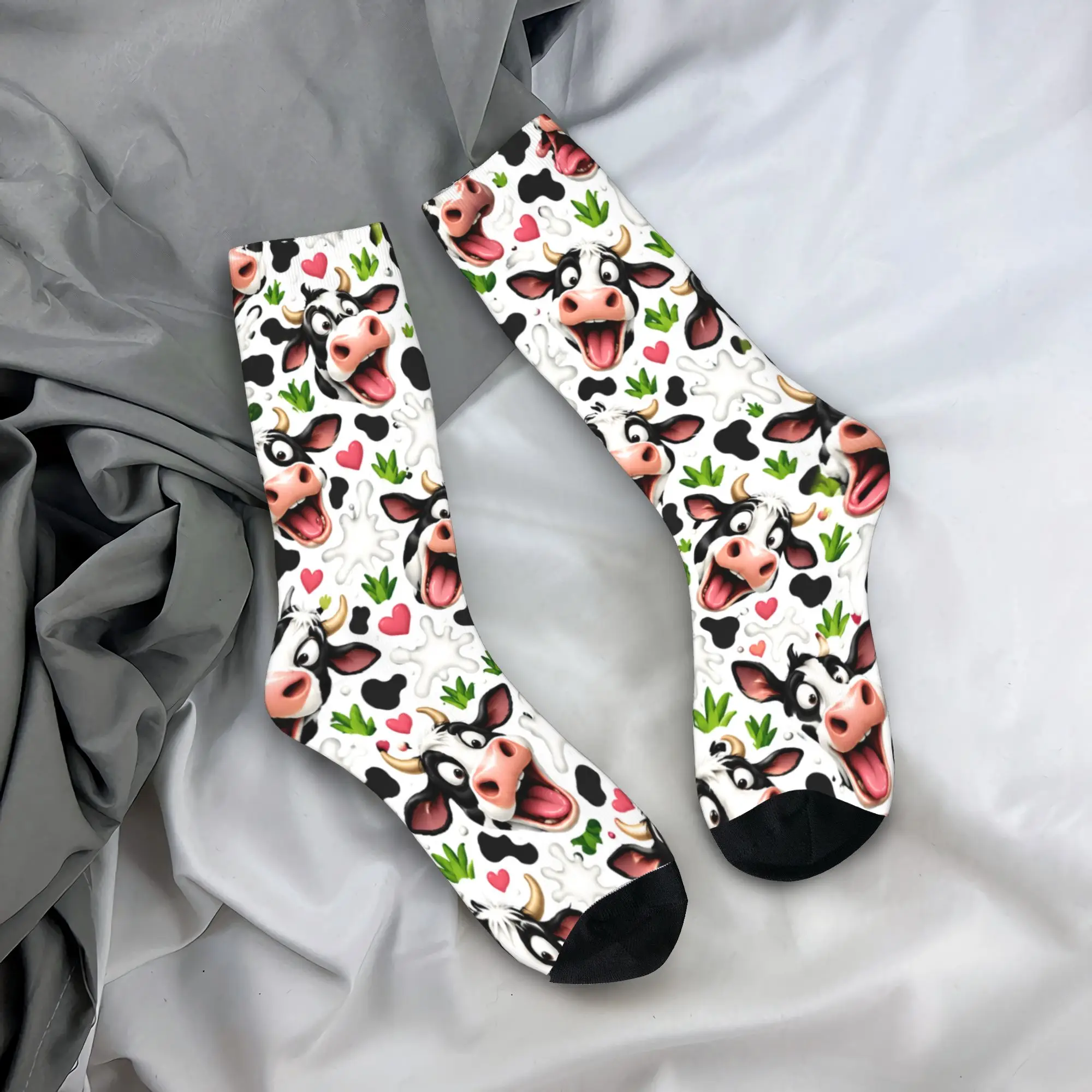 Funny Cow 3D Big Face Print Socks  Funny Stockings Unisex Men High Quality Running Sports Socks Autumn Graphic Non-Slip Socks
