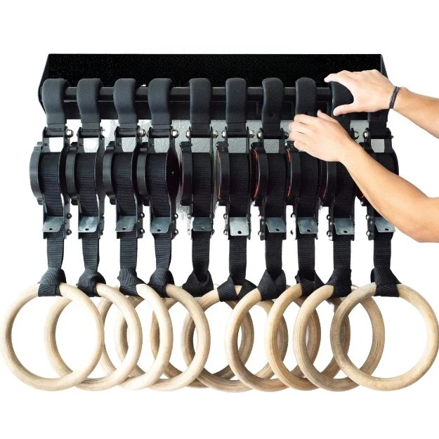 Wood Gymnastic Rings Adjustable Birch Hand Grips For Home Workout Commercial Fitness Training Body Strength